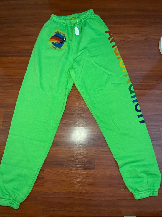 Aviator Nation Pants - Aviator Nation Women's Neon Green Rainbow Logo Joggers